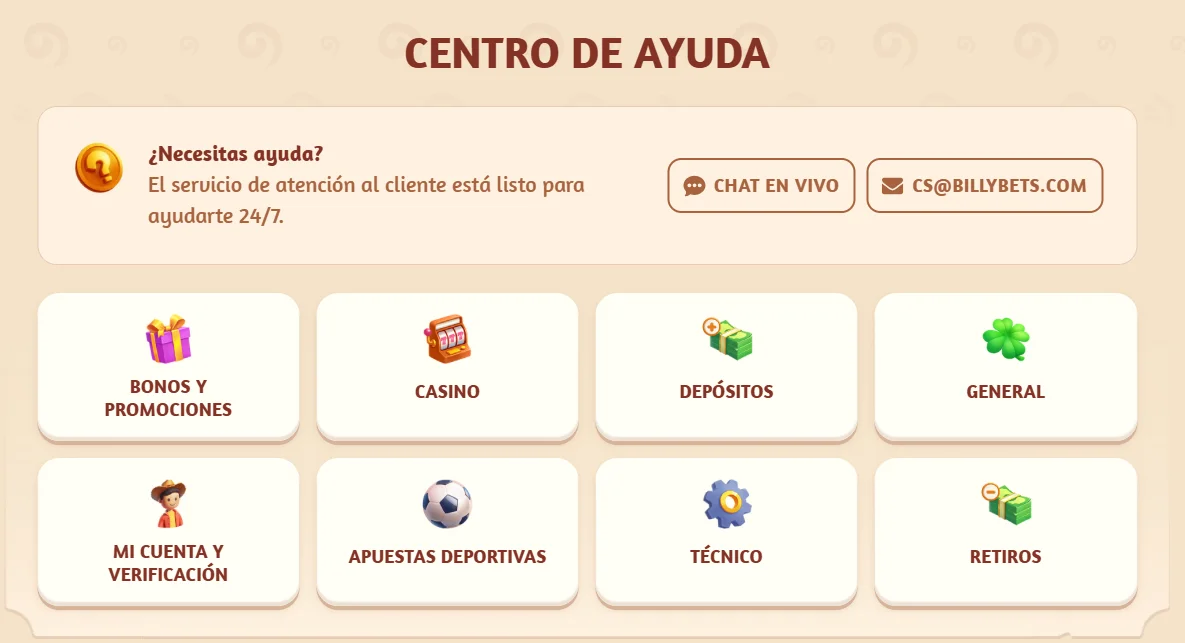 BillyBets Casino Atención al cliente